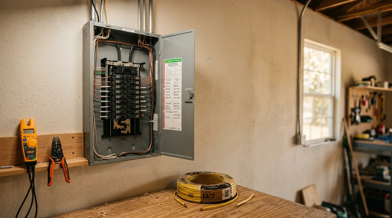 Electrician working on residential panel upgrade in Blount County, Alabama